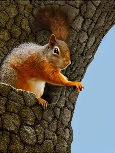 Image similar to the squirrel king, extremely plump, wearing crown of acorns and dandelions, servant squirrels, king arthur's court, game of thrones, sitting on throne, low angle, palace, fantasy art, cinematic lighting, realistic, sony 2 4 mm f 4. 0