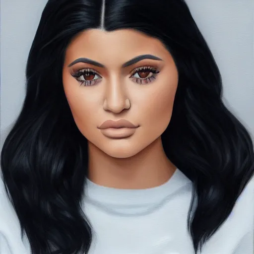 Image similar to a symmetrical portrait of a kylie jenner, oil painting, pale colors, high detail, 8 k, wide angle, trending on artstation,