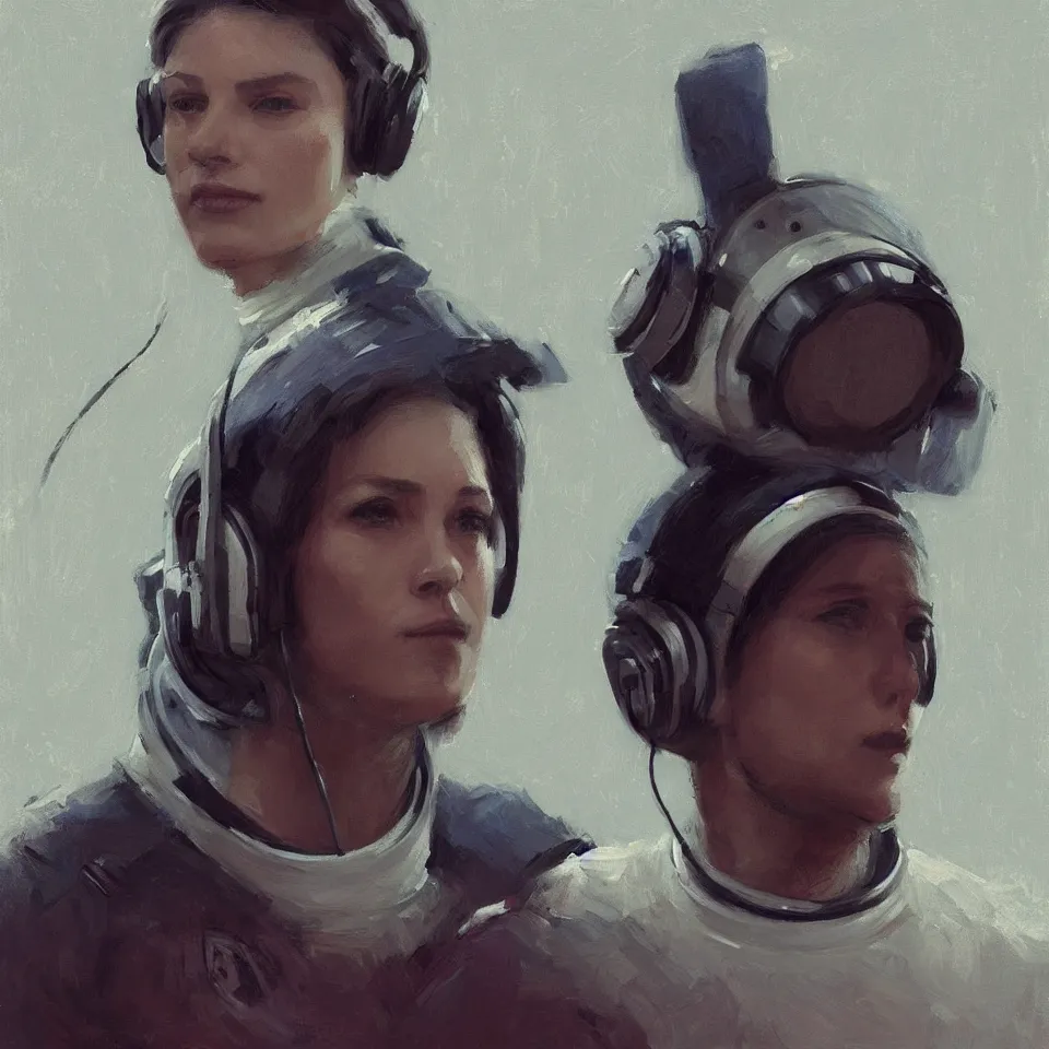 Prompt: a portrait astronaut wearing a headphone, digital painting, digital art, beautiful, cinematic, art by jeremy lipking