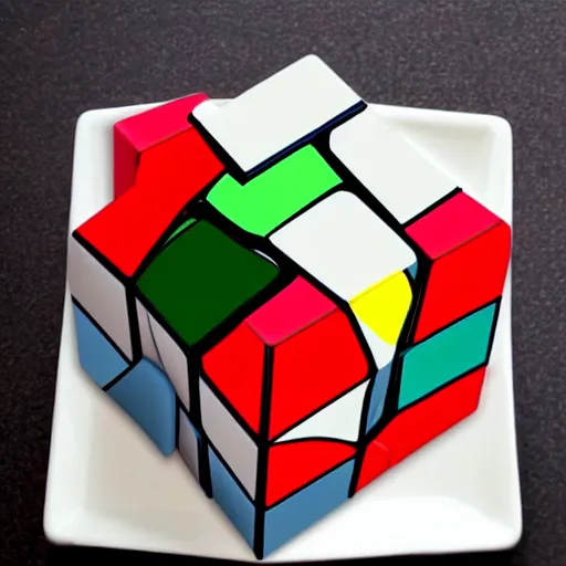 Image similar to a rubix cube on a plate on a table, drawn like a child