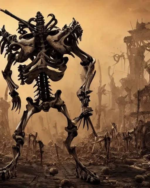 Image similar to an epic action concept masterpiece of a bone yard full of skeletons, inspired by sd ai. horrific digital art