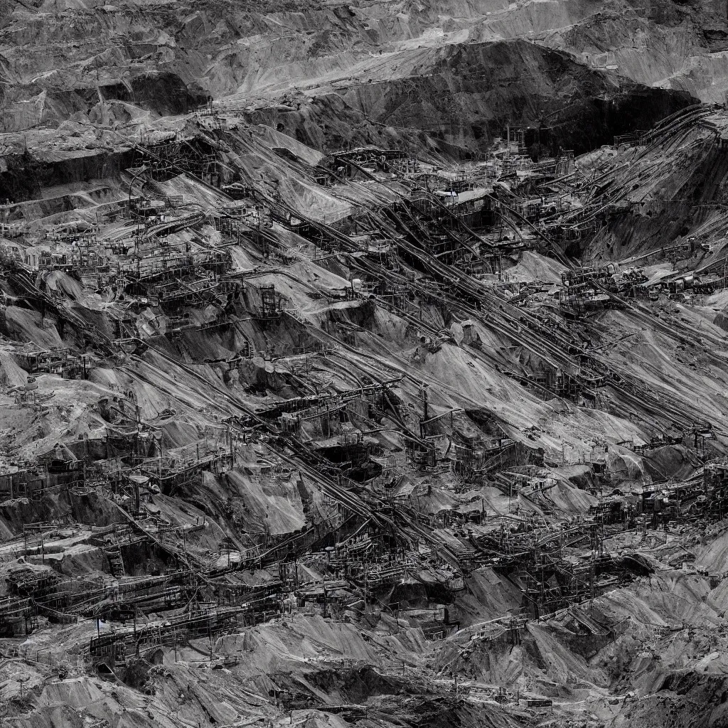 Image similar to dream of the mining tailing of chuquicamata by piranesi, composition, cinematic, rule, grid