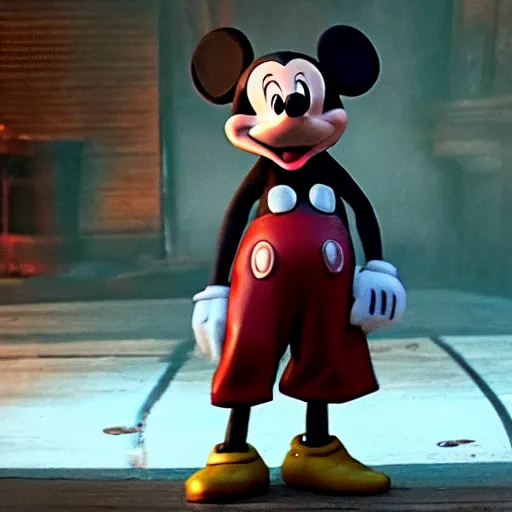 Prompt: still frame of mickey mouse in hellboy ( 2 0 1 9 )