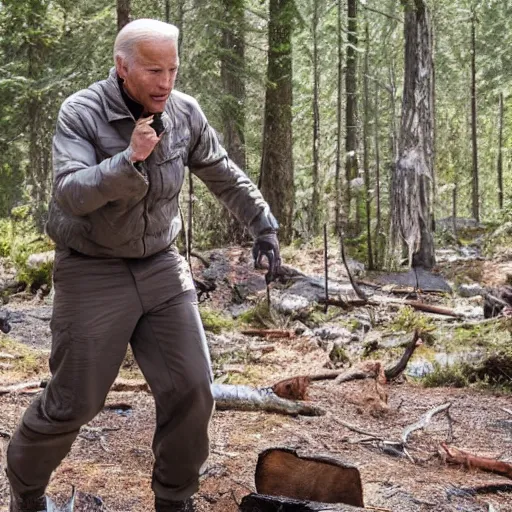 Image similar to a wilderness survival show with joe biden