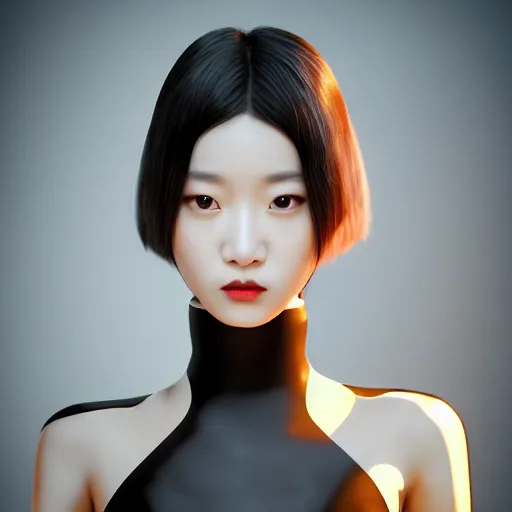 Image similar to futuristic korean inspired avant-garde art, deco fashion, highly detailed, photorealistic portrait, bright studio setting, studio lighting, crisp quality and light reflections, unreal engine 5 quality render