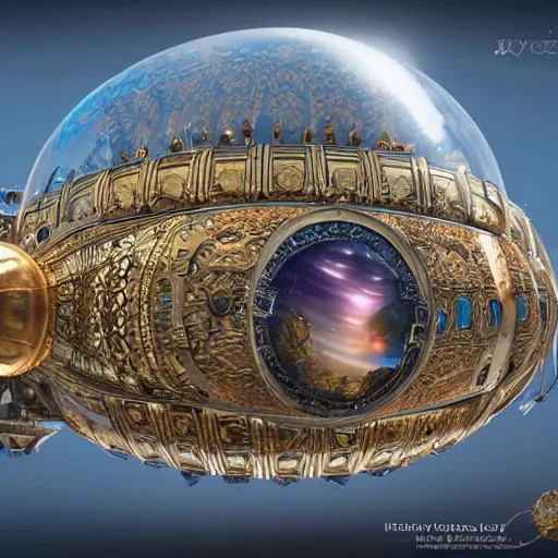 Prompt: enormous flying city in a gigantic faberge egg, sky, steampunk, fantasy art, unreal engine,