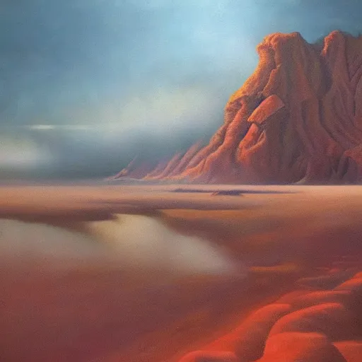 Image similar to hyperrealistic oil painting of alien and surreal landscapes