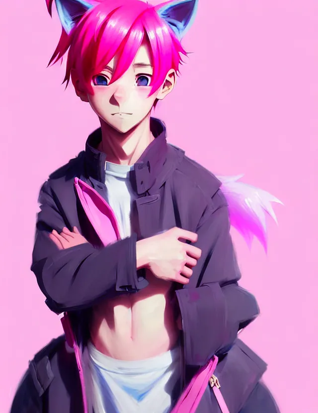 portrait of a cute anime boy with pink hair and pink  Stable Diffusion   OpenArt