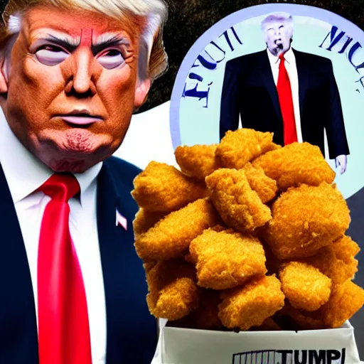 Prompt: donald trump made out of chicken nuggets