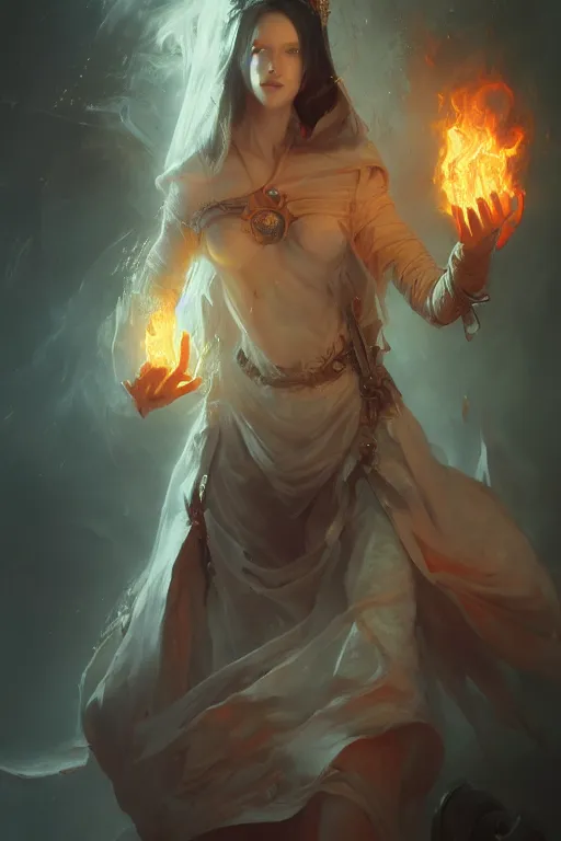 Prompt: beautiful girl necromancer casting spell, 3 d render, holding magic fire, hyper realistic detailed portrait, ruan jia, wlop, fantasy, hyper detailed, octane render, concept art, peter mohrbacher