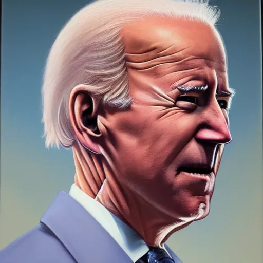 Prompt: Joe Biden, portrait, art by Wayne Barlowe, oil on canvas