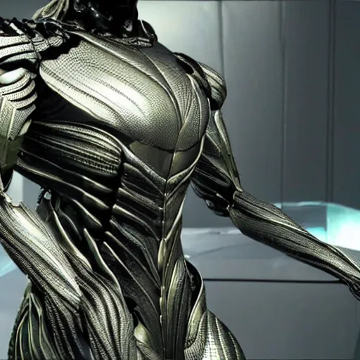 Image similar to the nanosuit from crysis in ultra realistic detail, lit like a apple iphone ad, ultra hd