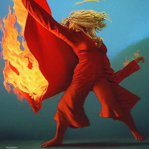 Image similar to fire in the shape of a person dancing, the whispy smoke, fantasy, dnd, illustrated by michael whelan