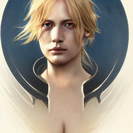 Image similar to Blonde Girl from Death Stranding with thin lips, pronounced cheekbones, hair of medium length (longer caret), highly detailed, digital painting, artstation, concept art, smooth, sharp focus, illustration, ArtStation, art by artgerm and greg rutkowski and alphonse mucha and J. C. Leyendecker and Edmund Blair Leighton and Katsuhiro Otomo and Geof Darrow and Phil hale and Ashley wood and Ilya repin and Charlie Bowater