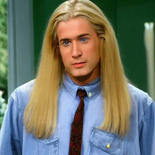 Image similar to beautiful long blond haired man starring in everybody loves raymond