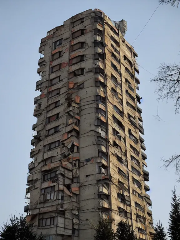 Prompt: Photo of Soviet apartment building, one object