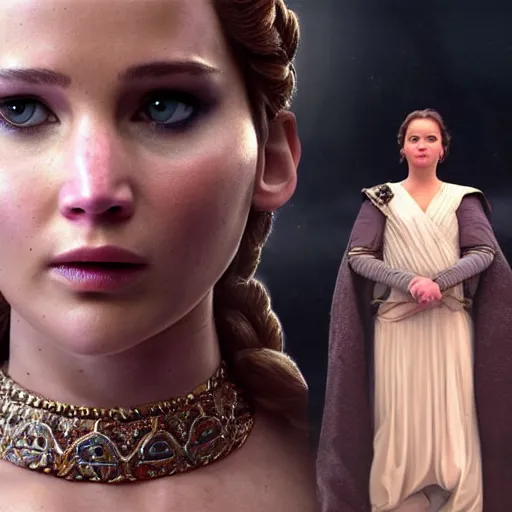 Image similar to jennifer lawrence as princess padme in star wars, 8k resolution, full HD, cinematic lighting, award winning, anatomically correct