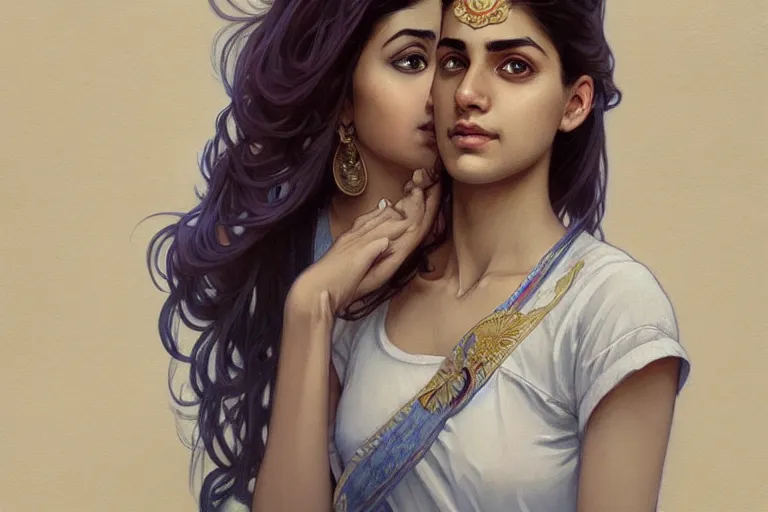 Image similar to Anxious good looking pale young Indian doctors wearing jeans inside a hospital, portrait, elegant, intricate, digital painting, artstation, concept art, smooth, sharp focus, illustration, art by artgerm and greg rutkowski and alphonse mucha