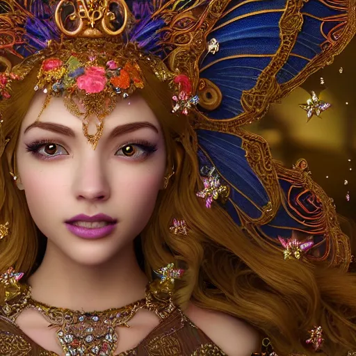 Image similar to portrait of princess, beautiful, attractive, glowing, ornate and intricate, jaw dropping, dynamic lighting, colorful, fairy tale, intricate and detailed, 4 k octane render