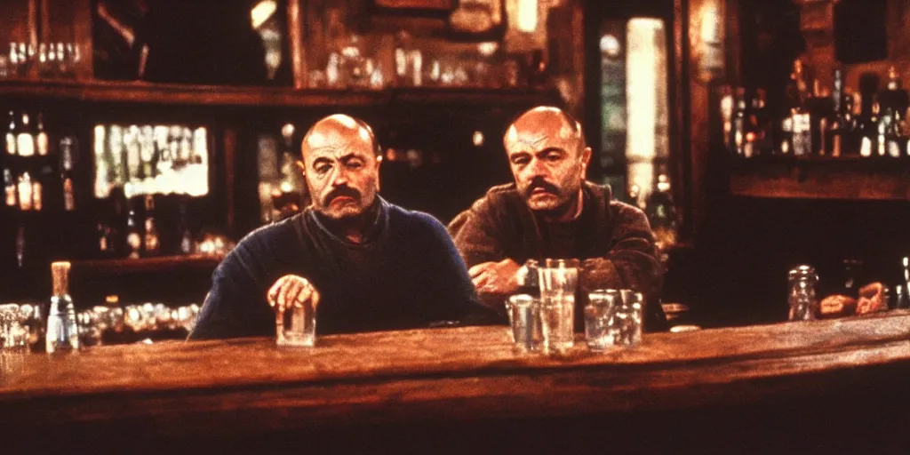 Prompt: detailed medium format photo, polaroid still from tarkovsky movie, joe rogan sitting at the bar from cheers, haze, high production value, intricate details, 8 k resolution, hyperrealistic, hdr, photorealistic, high definition, tehnicolor, award - winning photography, masterpiece, amazing colors