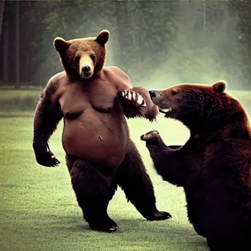 Image similar to “Mike Tyson fighting a bear, 4k photograph, award winning”