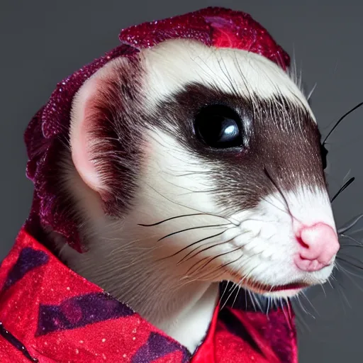 Prompt: ferret wearing clown makeup