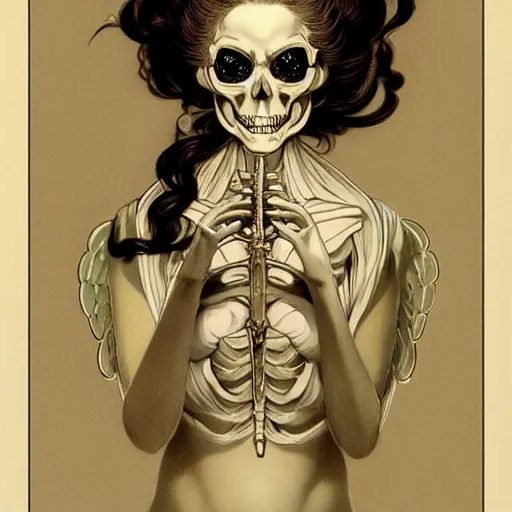 Prompt: anime manga skull portrait young woman skeleton, angel intricate, elegant, highly detailed, digital art, ffffound, art by JC Leyendecker and Norman Rockwell