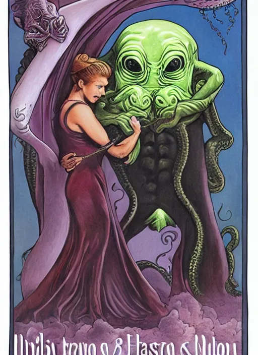 Image similar to mills and boon romance novel cover with cthulhu and fabio