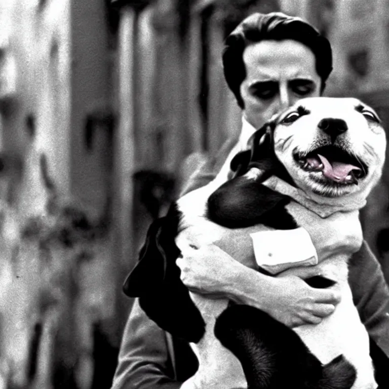 Image similar to man holding a dog photograph, the godfather film screencap, 1 9 7 2