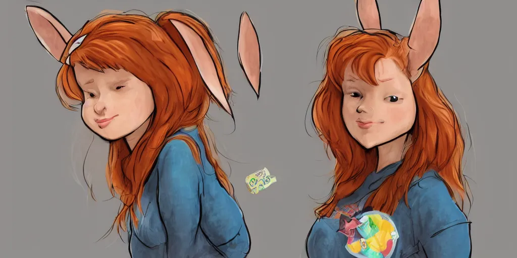 Image similar to women, ginger, cartoon, sweatshirt, concept art, concept art, bunny ears,