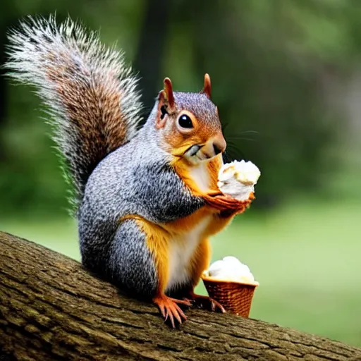 Image similar to A fat squirrel eating icecream