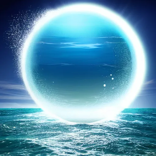 Prompt: Glowing orb emerging from the ocean, photorealistic, very beautiful