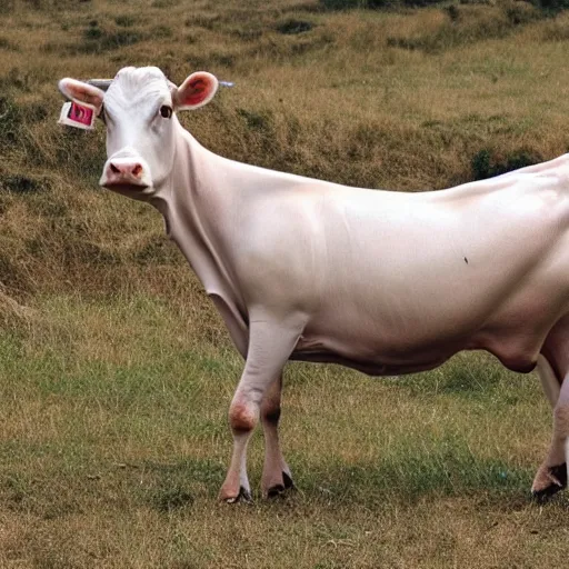 Prompt: a photo of a cow with human limbs, genetic abnormalities