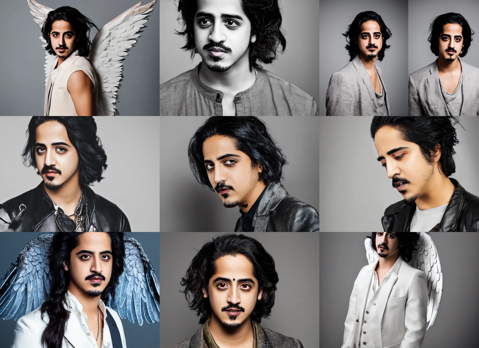 Prompt: photo still of angel!!! avan jogia with large wings!!!, 8 k, studio lighting bright ambient lighting key light, 8 5 mm f 1. 8