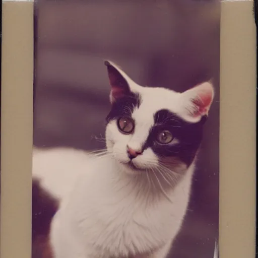 Prompt: old polariod picture of a calico cat, 8K