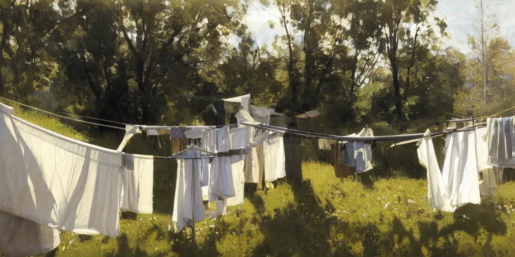 Image similar to laundry line in the sun, jeremy lipking, anders zorn, krøyer