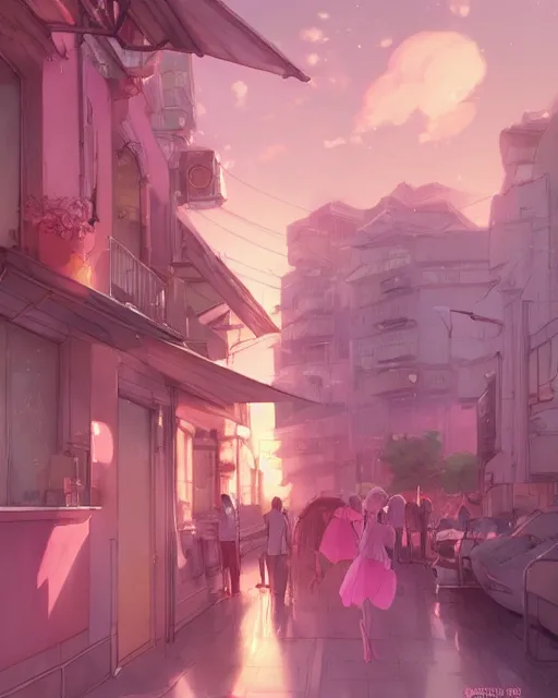Image similar to a pink scene, everything is pink, perfect pink shading, pink atmospheric lighting, by makoto shinkai, stanley artgerm lau, wlop, rossdraws