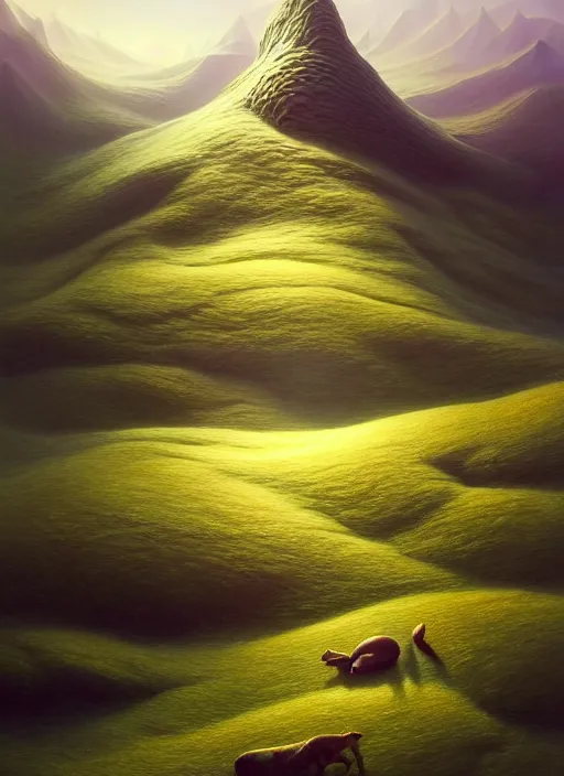 Image similar to a hyper - detailed 3 d render like a oil painting of spring in the low - poly hills, surrealism!!!!! surreal concept art, lifelike, photorealistic, digital painting, aesthetic, smooth, sharp focus, artstation hd, by greg rutkowski, chris tulloch mccabe, valentina remenar,, krenz cushart and asher duran,