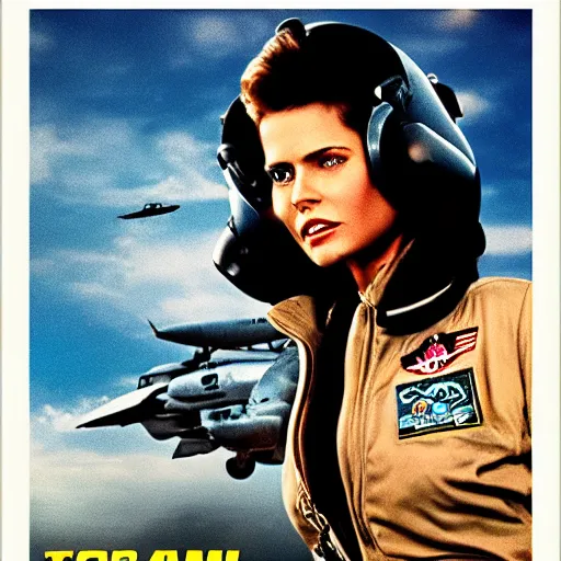 Prompt: female maverick from top gun, promo poster, movie poster
