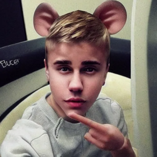 Prompt: a mouse that looks like justin bieber