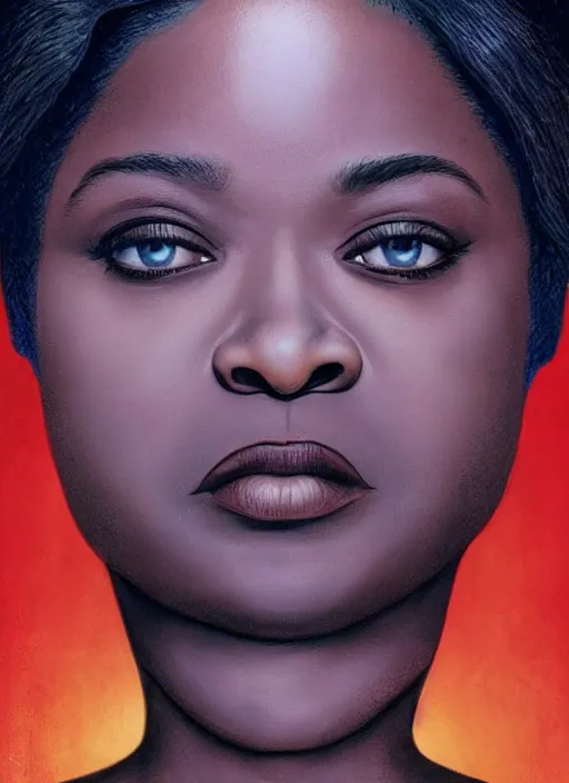 Image similar to psychological thriller I Only Have Eyes For You poster artwork the by Michael Whelan and James Jean, of Octavia Spencer has mysterious man's voice in her head telling her what to do, psychological thriller romance from scene from Twin Peaks, clean, beautifully rendered shaded but simple illustration, nostalgic, domestic, full of details