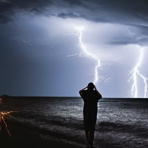 Prompt: human being stricken by lightning