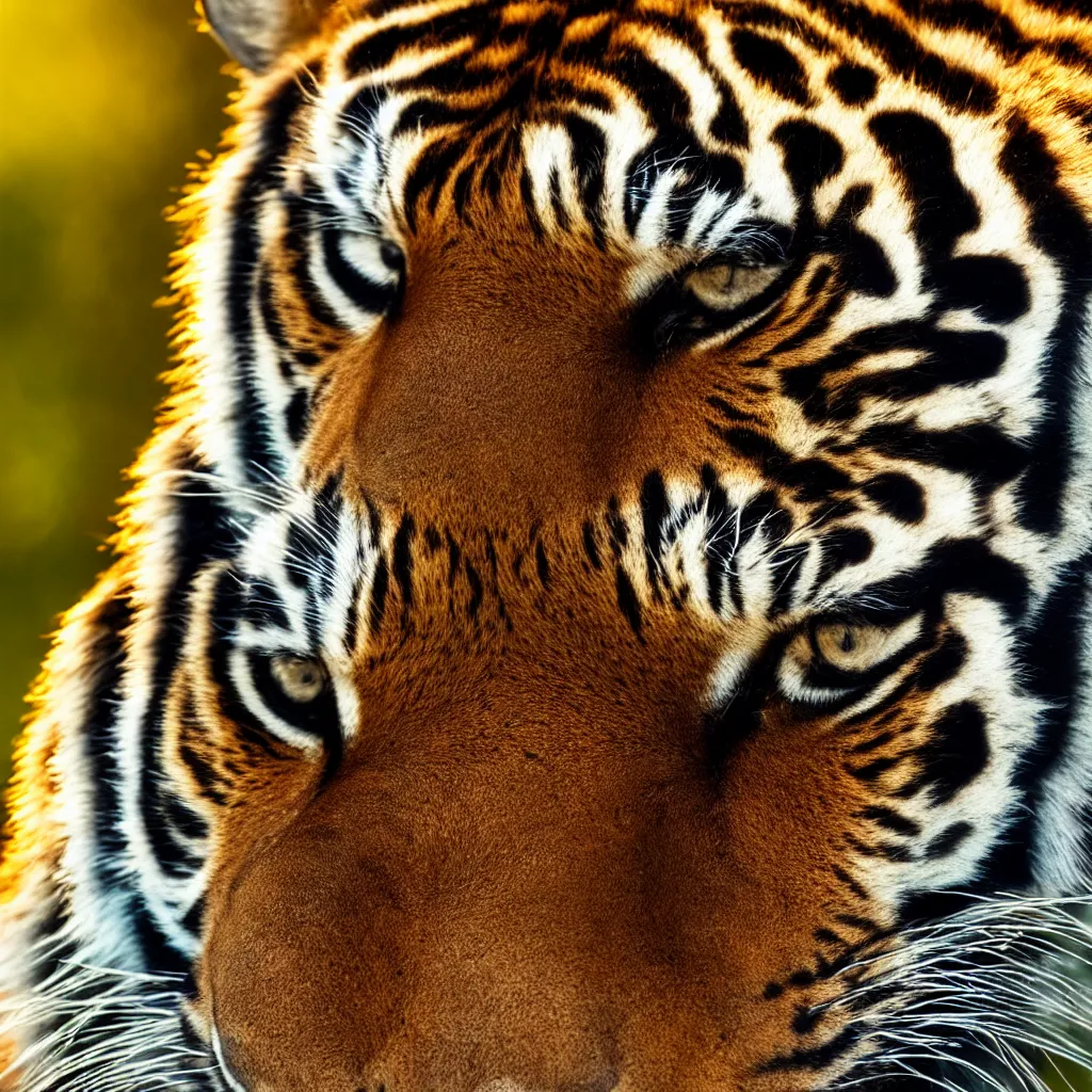 Image similar to Photo of a tiger at golden hour, backlight, portrait, national geographic, close up, 85mm lens