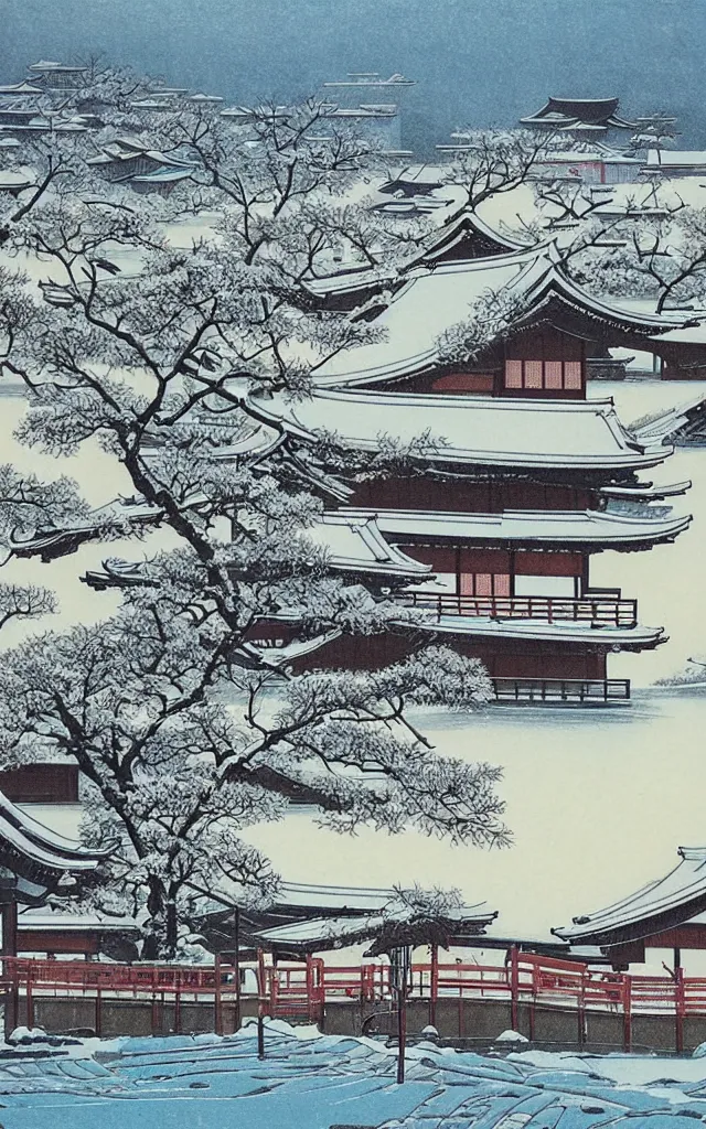 Image similar to 🌅 🌨 ❄⛩. shin - hanga.