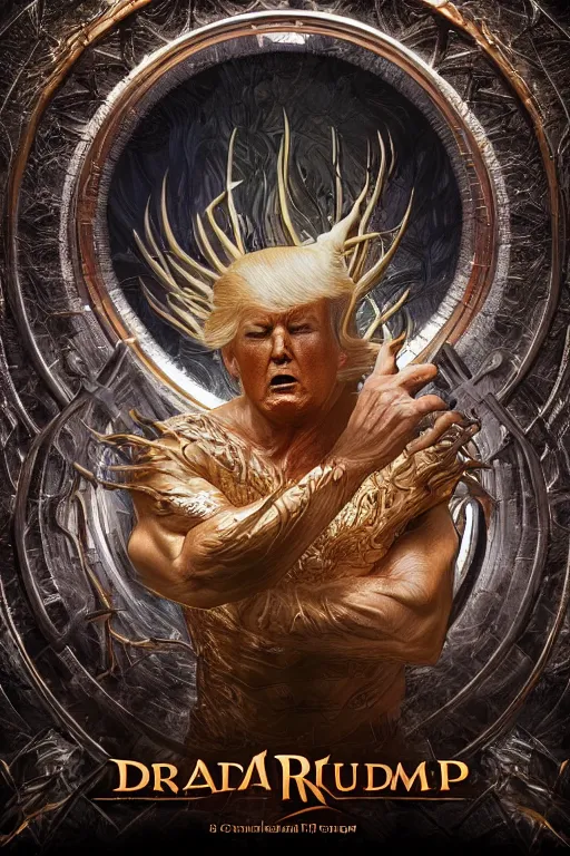 Image similar to an ultra detailed 3 d render of donald trump as an elden ring boss, 8 k resolution, in the style of a fantasy metal album cover, volumetric lighting, smooth, highly detailed, digital illustration, octane render, art by jeong seon and greg rutkowsi and alphonse mucha, artstation