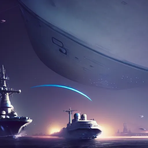 Prompt: UN Navy Flagship leaving dry dock, sci-fi, space, Mass Effect, spaceship night, atmospheric lighting, trending in artstation, octane render, 4k, by greg rutkowski,