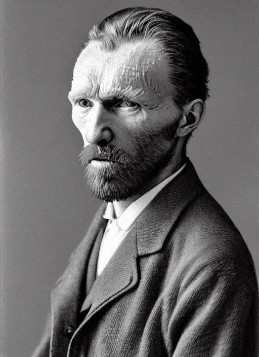 Image similar to a ultra detailed photo portrait of Vincent van Gogh with 3 ears, style Annie Leibovitz