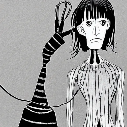 Image similar to person as a marionette being controlled by strings held by depression despair and hatred, illustrated by junji ito