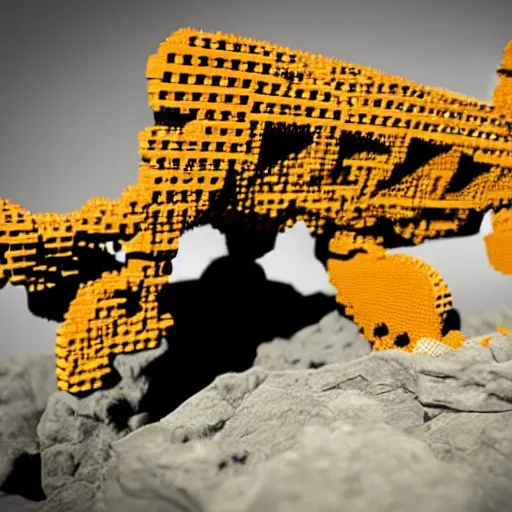 Image similar to a fossilized lego character