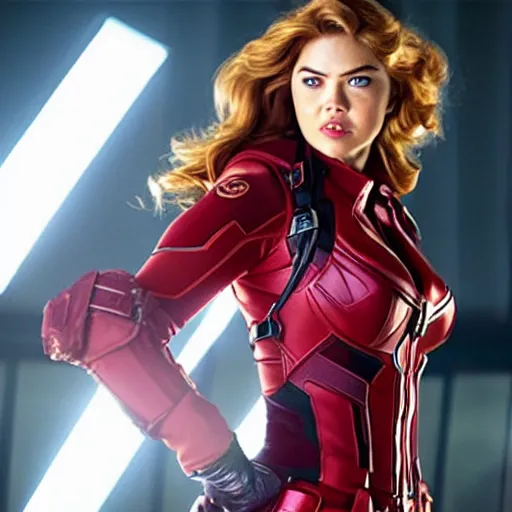 Prompt: “A still of Kate Upton as Natasha Romanoff in the film Avengers, high definition”
